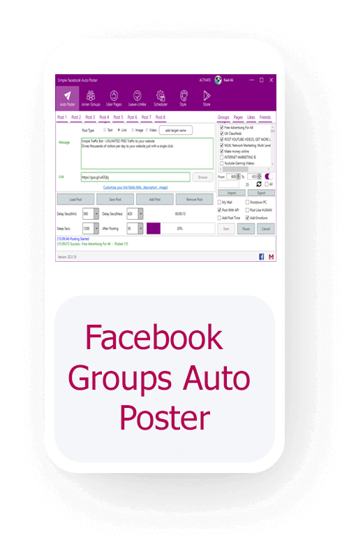 All software you need to grow your business online. facebook groups auto poster, instagram bot, traffic bot, mailer bot, back link indexer.